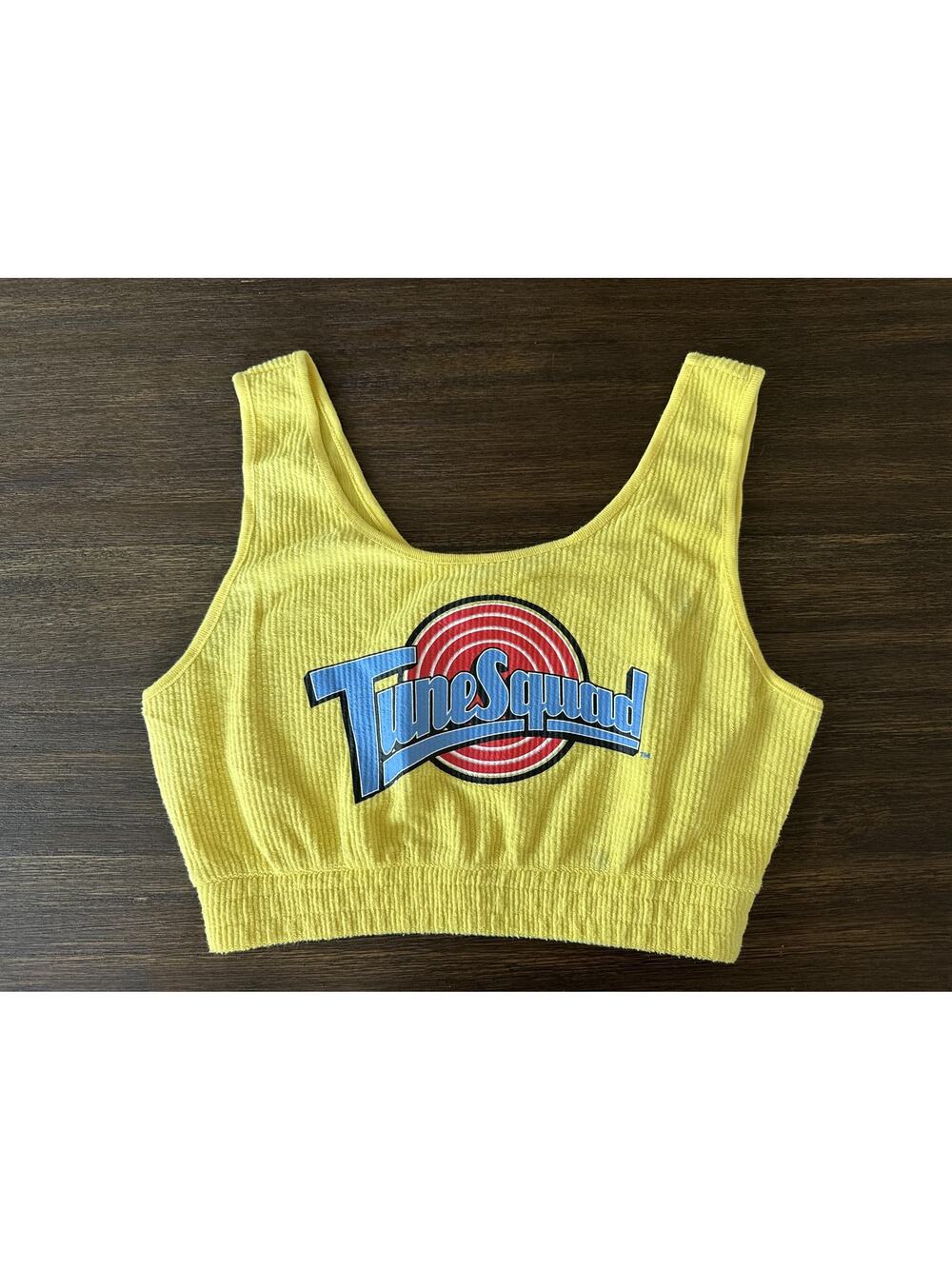 Space Jam Crop Top Bra Womens Small Yellow Ribbed Knit Movie Tune Squad